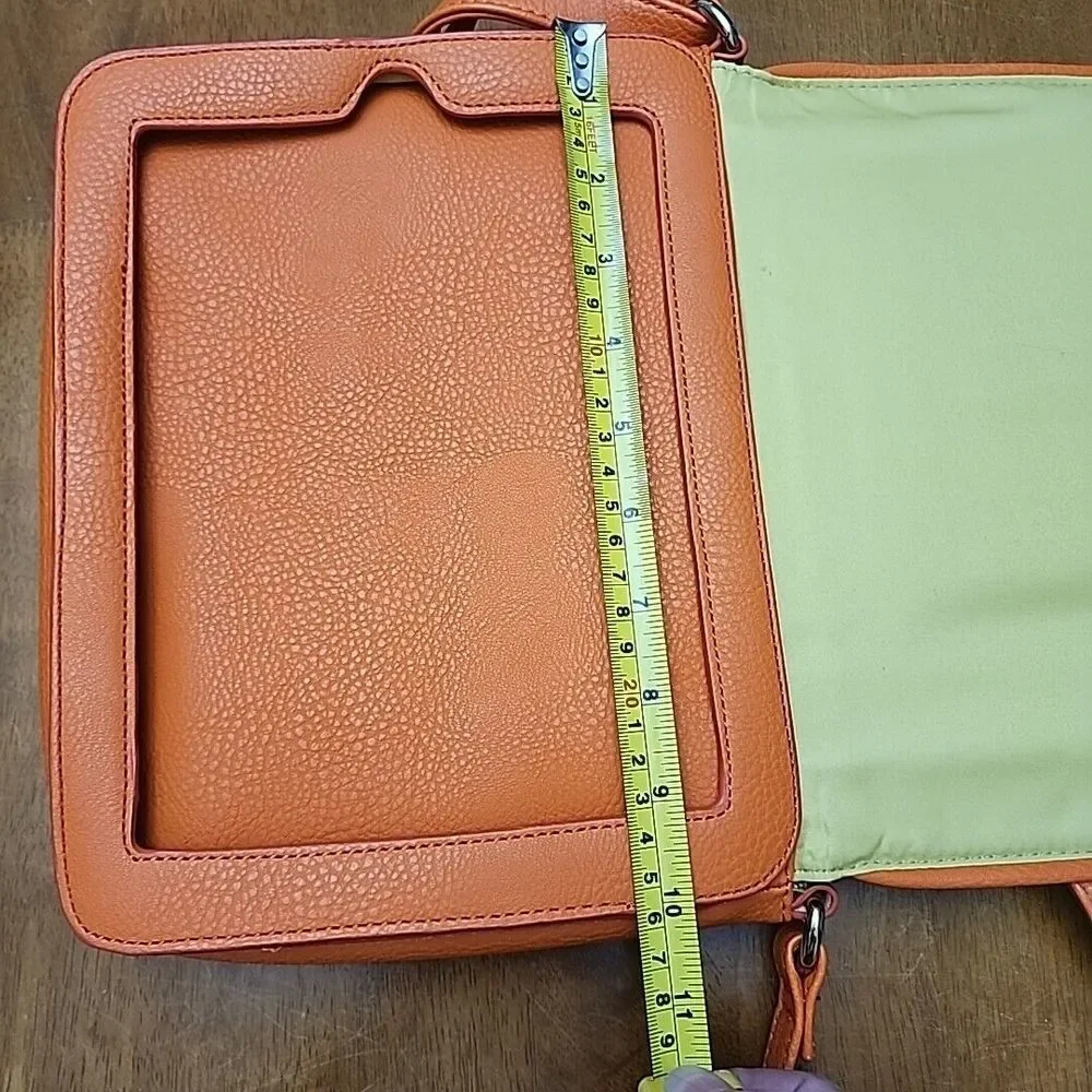 Kate Landry Handbag Purse Padded Tablet Pocket Orange Leather Bag‎